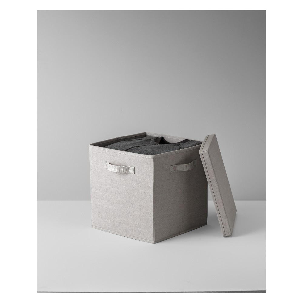 slide 6 of 9, 13"x13"x13" Deep Fabric Bin with Lid Light Gray - Made By Design, 1 ct