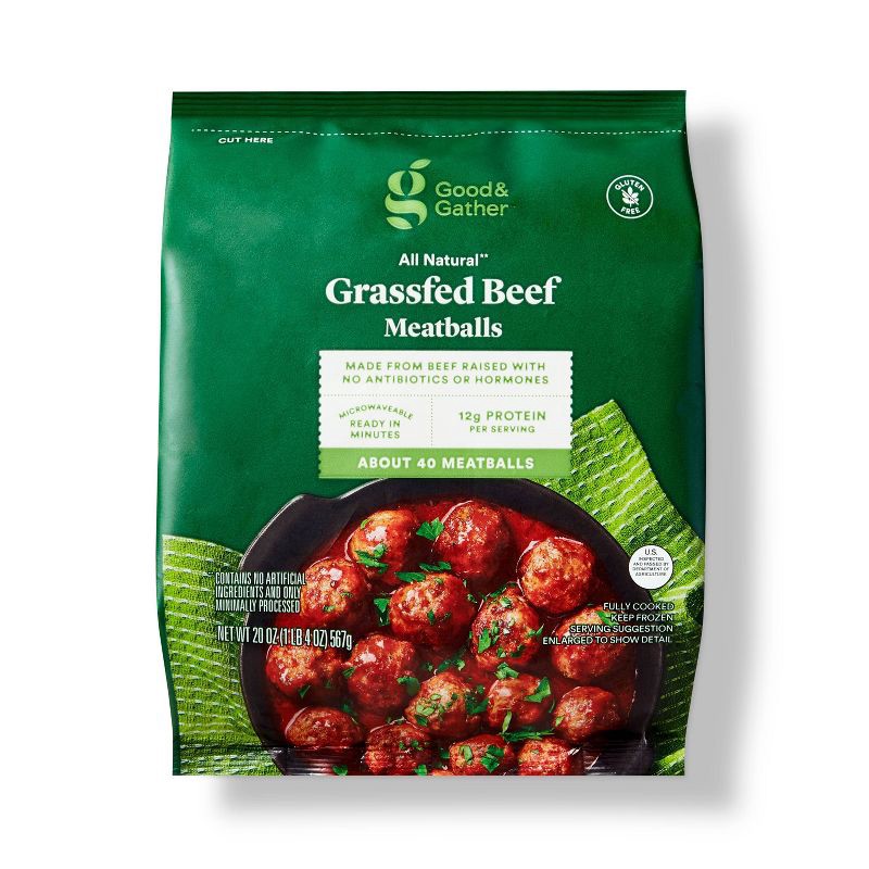 slide 1 of 4, All Natural USDA Grassfed Beef Meatballs - Frozen - 20oz - Good & Gather™, 20 oz