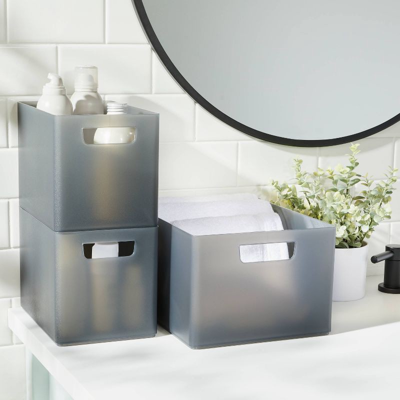 slide 2 of 6, Extra Large 12" x 9" x 6.5" Plastic Bathroom Organizer Bin with Handles Black - Brightroom™: Storage Bin, Polypropylene, 1 ct