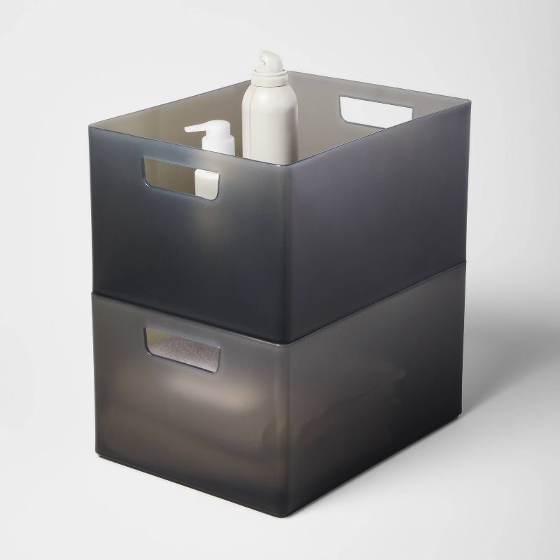 slide 4 of 6, Extra Large 12" x 9" x 6.5" Plastic Bathroom Organizer Bin with Handles Black - Brightroom™: Storage Bin, Polypropylene, 1 ct