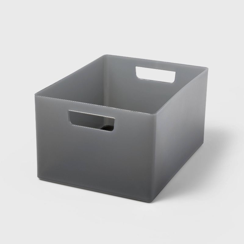 slide 1 of 6, Extra Large 12" x 9" x 6.5" Plastic Bathroom Organizer Bin with Handles Black - Brightroom™: Storage Bin, Polypropylene, 1 ct