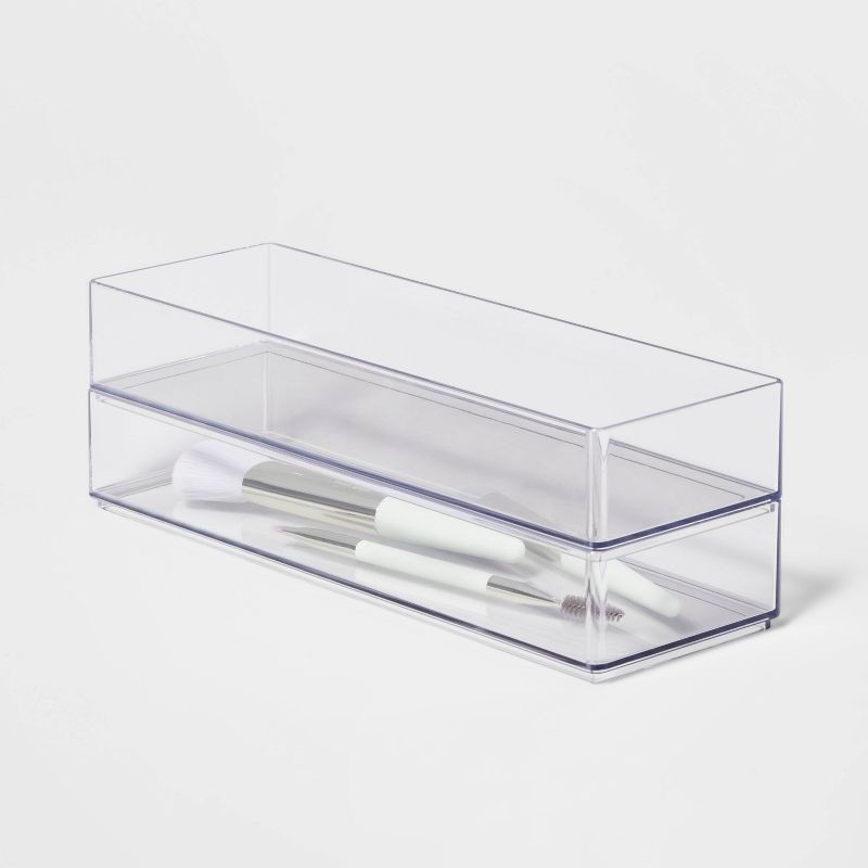 slide 4 of 4, Medium 12" x 4" x 2" Plastic Organizer Tray Clear - Brightroom™, 1 ct