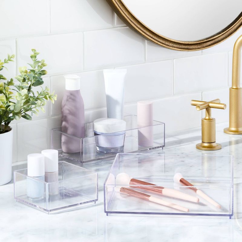 3 Bathroom Plastic Tray Beauty Organizer Set Clear - Brightroom
