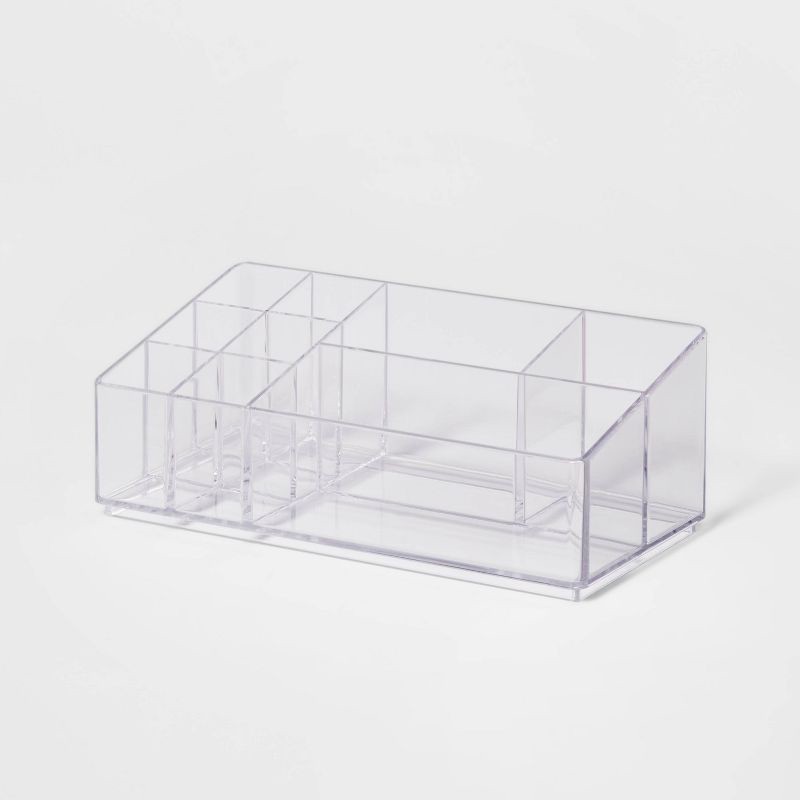 slide 1 of 6, Bathroom Plastic 9 Slot Mixed Cosmetic Organizer Clear - Brightroom™: Makeup & Vanity Organizer Tray for Bathroom Countertop, 1 ct