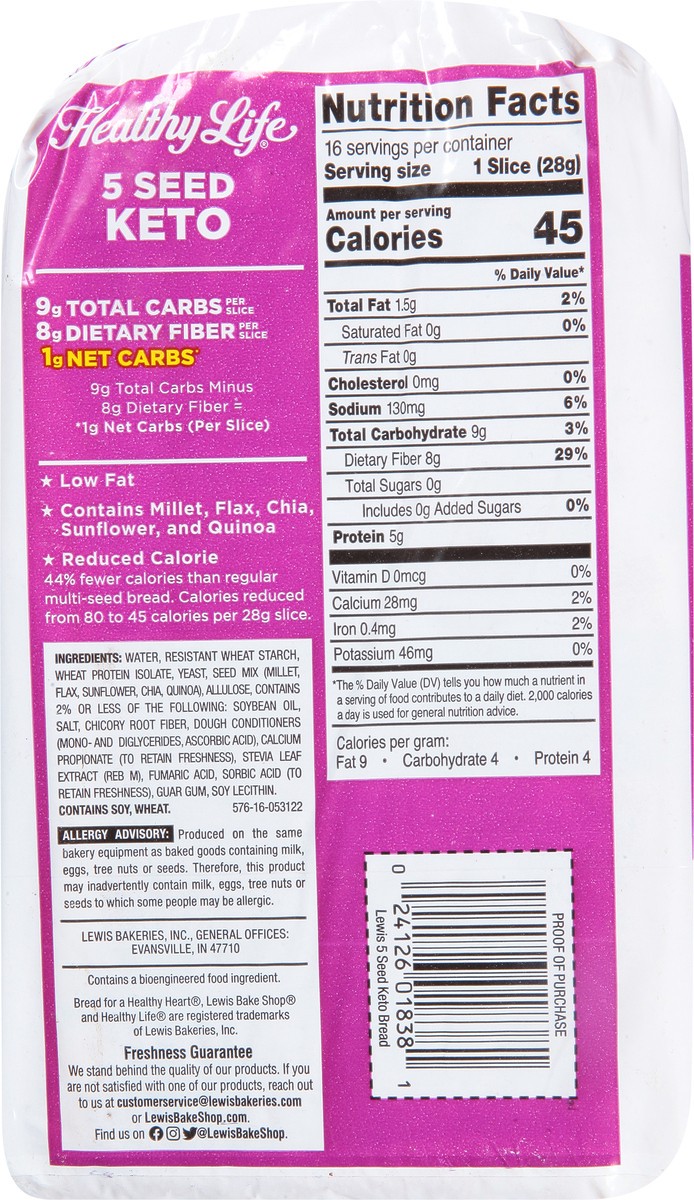 slide 4 of 9, Healthy Life 5 Seed Keto Bread 16 oz, 16 oz