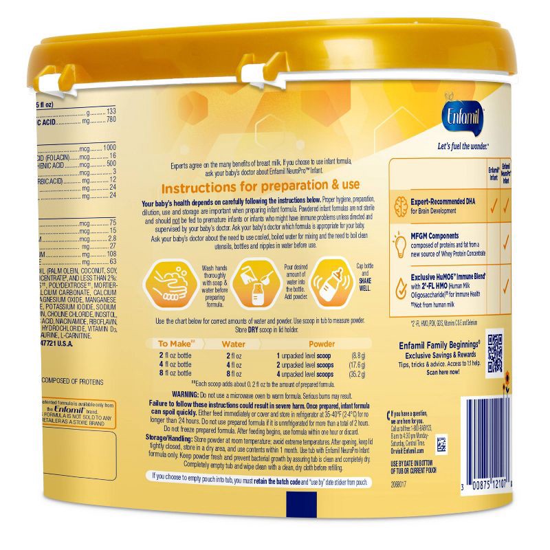 slide 13 of 15, Enfamil NeuroPro Powder Infant Formula - 20.7oz: Milk-Based, Non-GMO, Gluten-Free, Added Prebiotics, Brain & Immune Support, 20.7 oz
