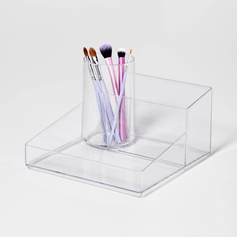 slide 4 of 6, Bathroom Plastic Hair Accessory Organizer Clear - Brightroom™: Countertop Vanity Storage Tray, 8"x8"x5.3", 1 ct