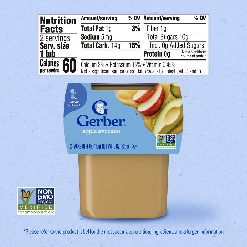 slide 7 of 8, Gerber Baby Food Stage 2 Apple Avocado Puree Tub - 2ct/8oz, 2 ct; 8 oz