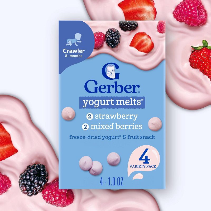 slide 2 of 10, Gerber Baby Food Strawberry & Mixed Berries Freeze-Dried Yogurt Melts Baby Snacks Variety Pack - 4oz, 4 oz