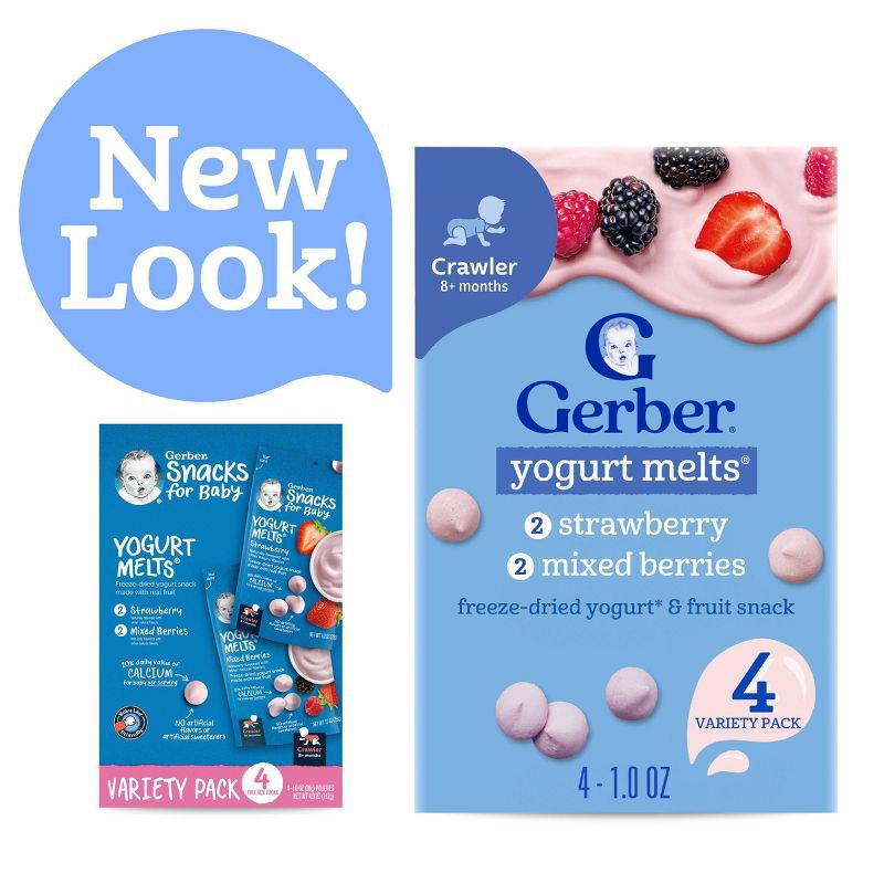 slide 3 of 10, Gerber Baby Food Strawberry & Mixed Berries Freeze-Dried Yogurt Melts Baby Snacks Variety Pack - 4oz, 4 oz