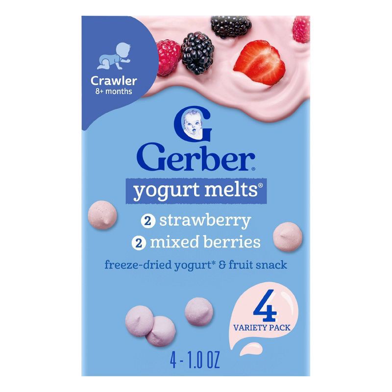slide 1 of 10, Gerber Baby Food Strawberry & Mixed Berries Freeze-Dried Yogurt Melts Baby Snacks Variety Pack - 4oz, 4 oz
