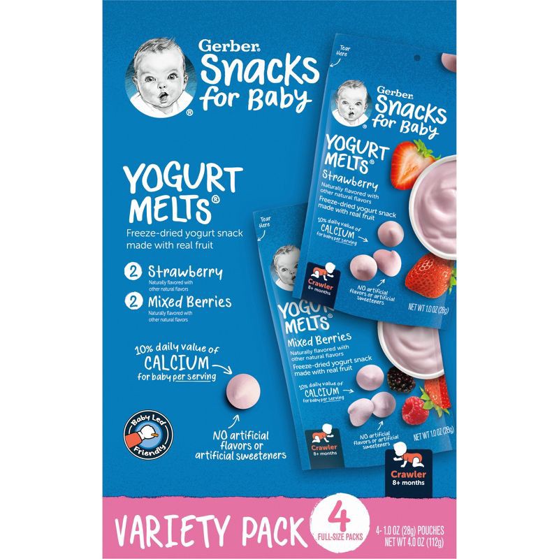 slide 1 of 7, Gerber Baby Food Strawberry & Mixed Berries Freeze-Dried Yogurt Melts Baby Snacks Variety Pack - 4oz, 4 oz