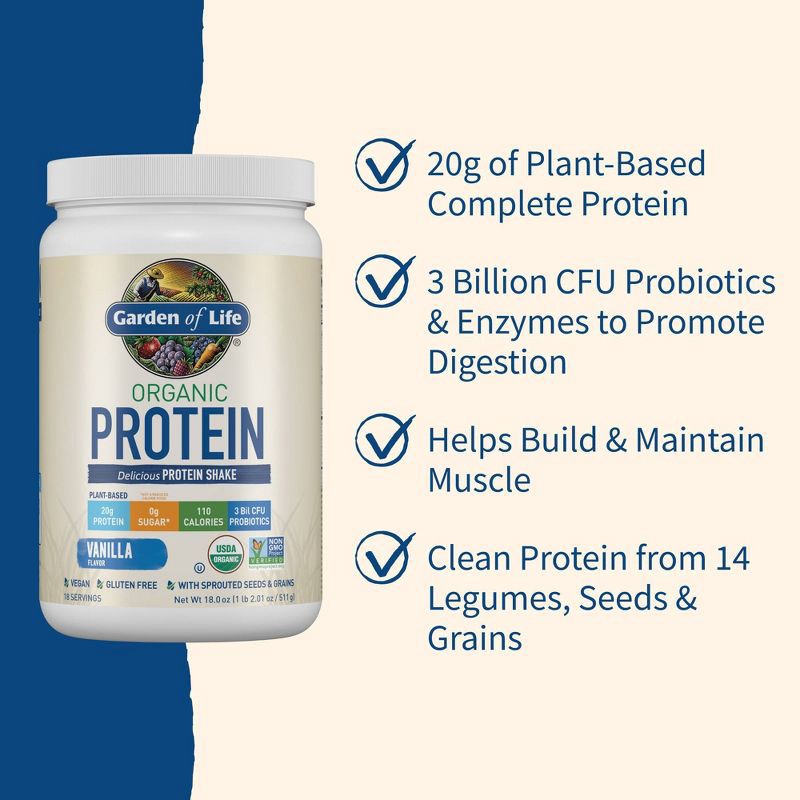 slide 4 of 9, Garden of Life Organic Vegan Protein Plant Based Powder - Vanilla - 18oz, 18 oz