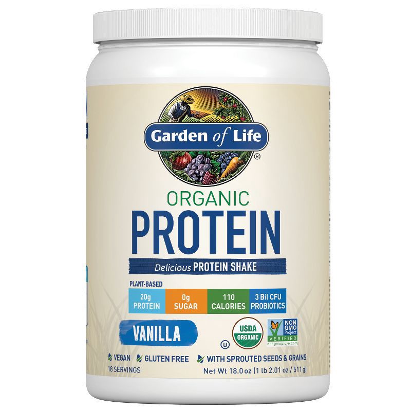 slide 1 of 9, Garden of Life Organic Vegan Protein Plant Based Powder - Vanilla - 18oz, 18 oz