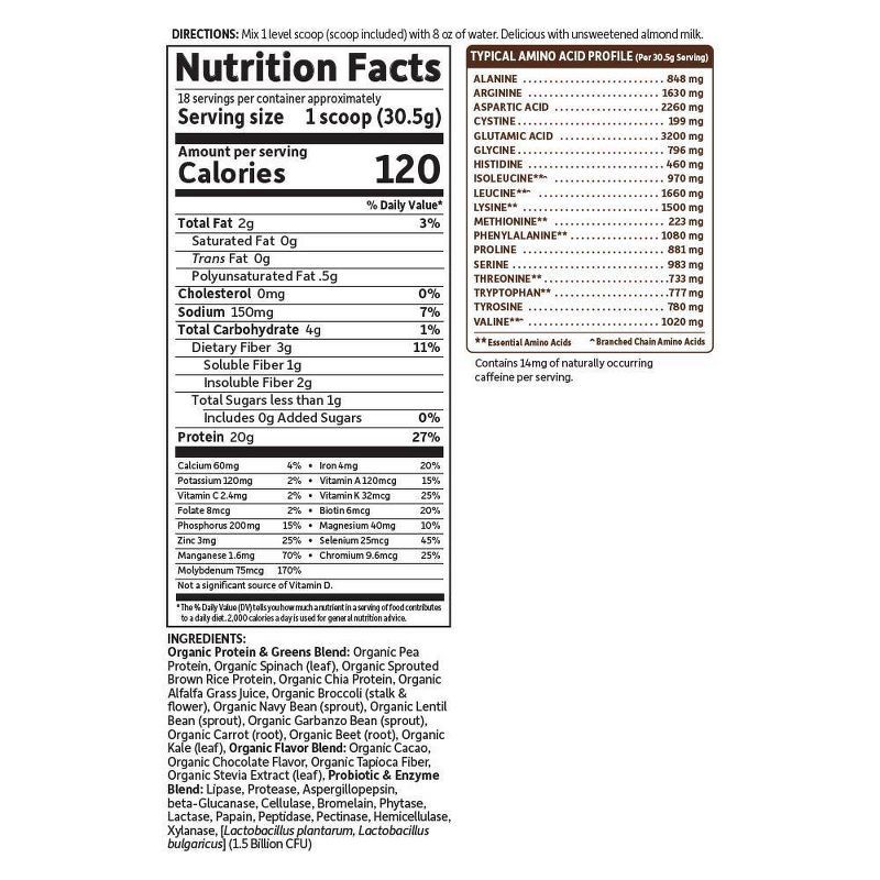 slide 2 of 8, Garden of Life Organic Vegan Protein + Greens Plant Based Shake Mix - Chocolate - 19.4oz, 19.4 oz