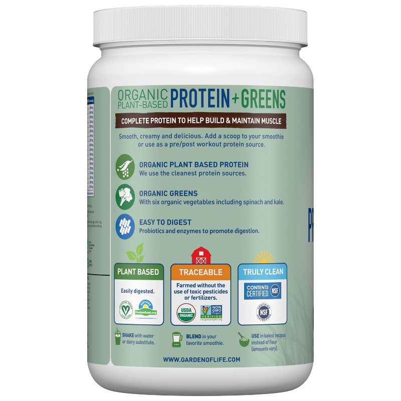 slide 8 of 9, Garden of Life Organic Vegan Protein + Greens Plant Based Shake Mix - Chocolate - 19.4oz, 19.4 oz