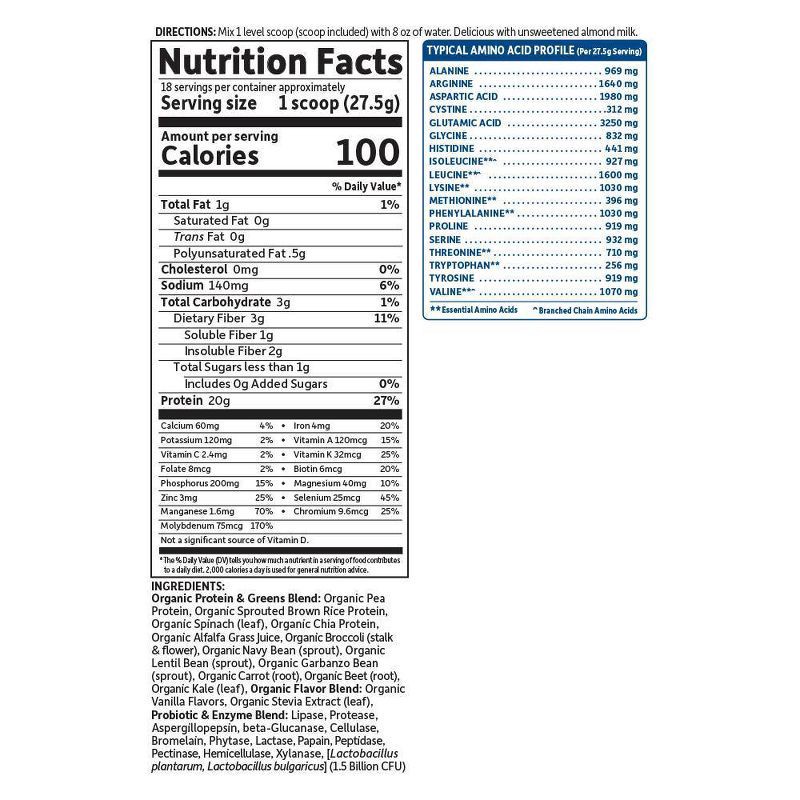 slide 2 of 8, Garden of Life Organic Vegan Protein + Greens Plant Based Shake Mix - Vanilla - 17.4oz, 17.4 oz