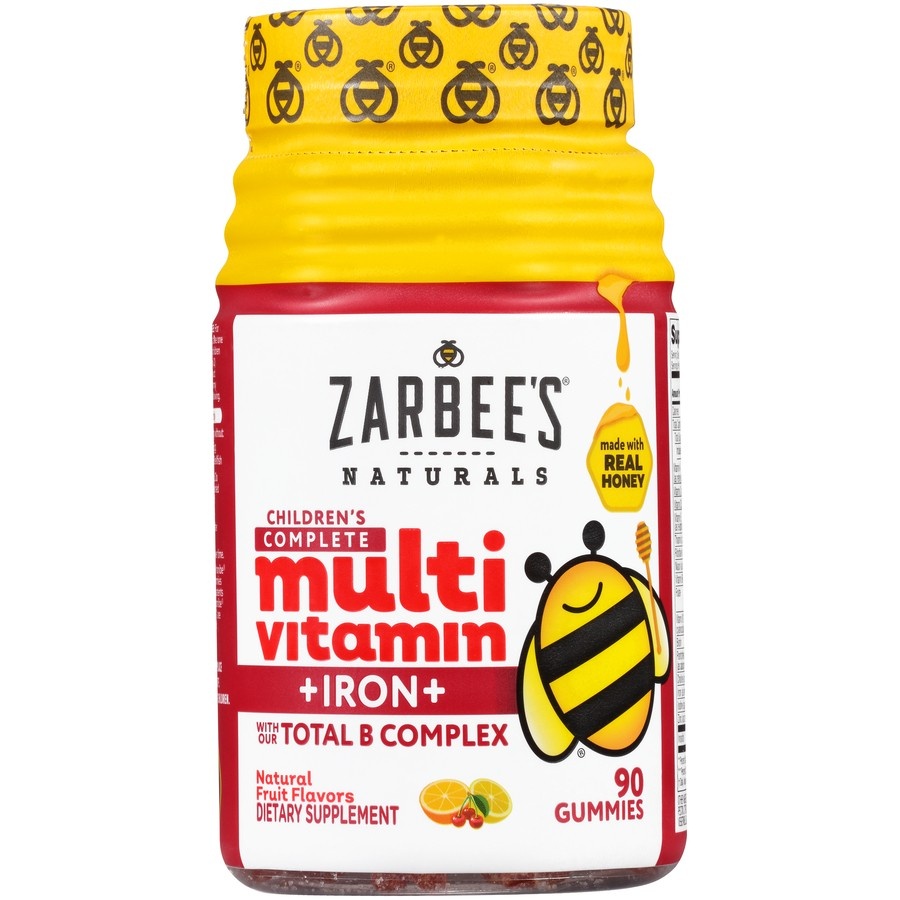slide 1 of 5, Zarbees Naturals Childrens Complete Multivitamin Iron Gummies Natural Fruit Flavors, 90 ct