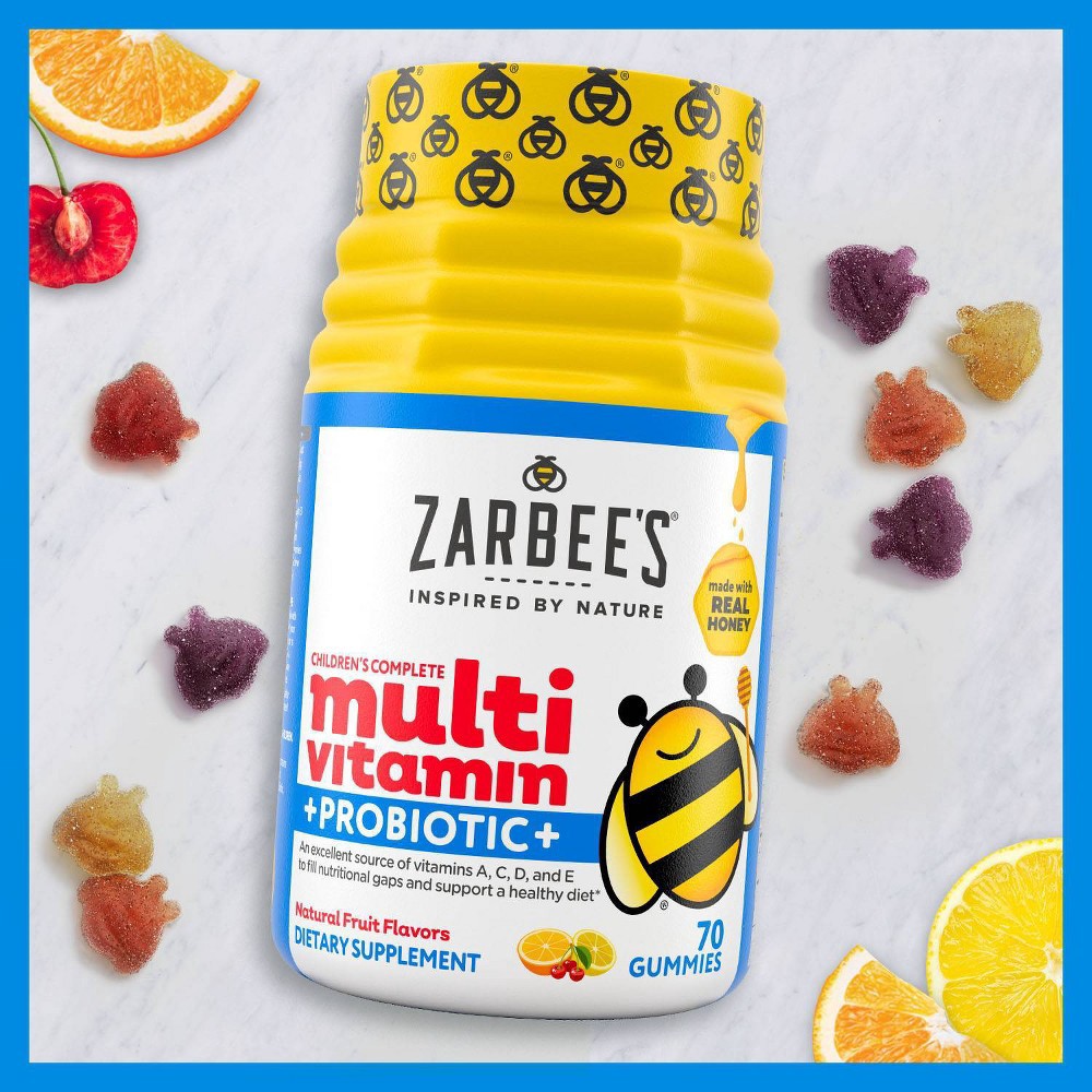 slide 5 of 7, Zarbee's Naturals Kids' Complete Multivitamin + Probiotic Gummies with Vitamins A,B,C,D,E - Fruit Flavor -70ct, 70 ct