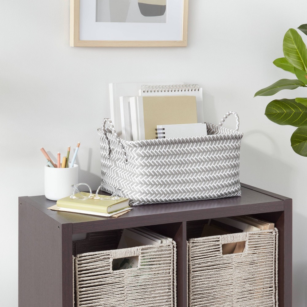 slide 4 of 4, Small Woven Rectangle Storage Basket Gray - Brightroom, 1 ct