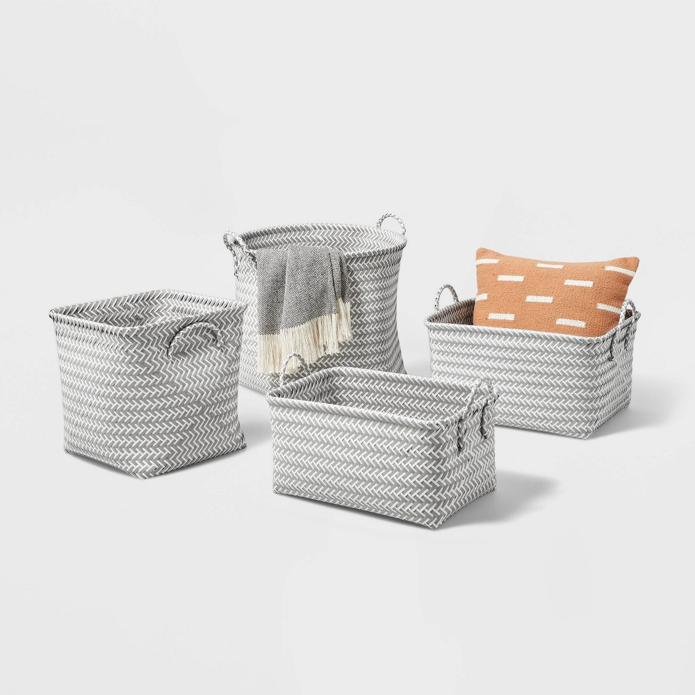slide 3 of 4, Small Woven Rectangle Storage Basket Gray - Brightroom, 1 ct