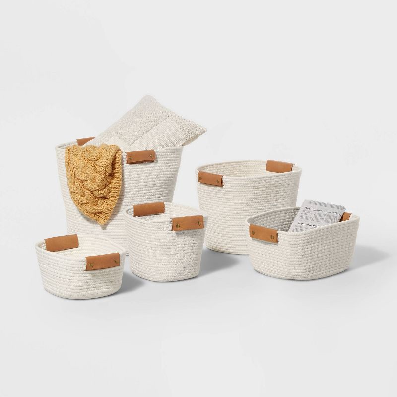 slide 4 of 5, Decorative Coiled Rope Basket Cream - Brightroom™, 1 ct