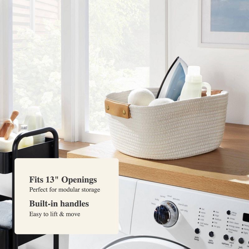 slide 4 of 6, 13" Decorative Coiled Rope Square Base Tapered Basket Small Cream - Brightroom™, 1 ct