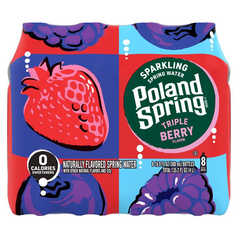 slide 2 of 8, Poland Spring Triple Berry Flavored Sparkling Water - 8pk/16.9 fl oz Bottles, 8 ct, 16.9 fl oz