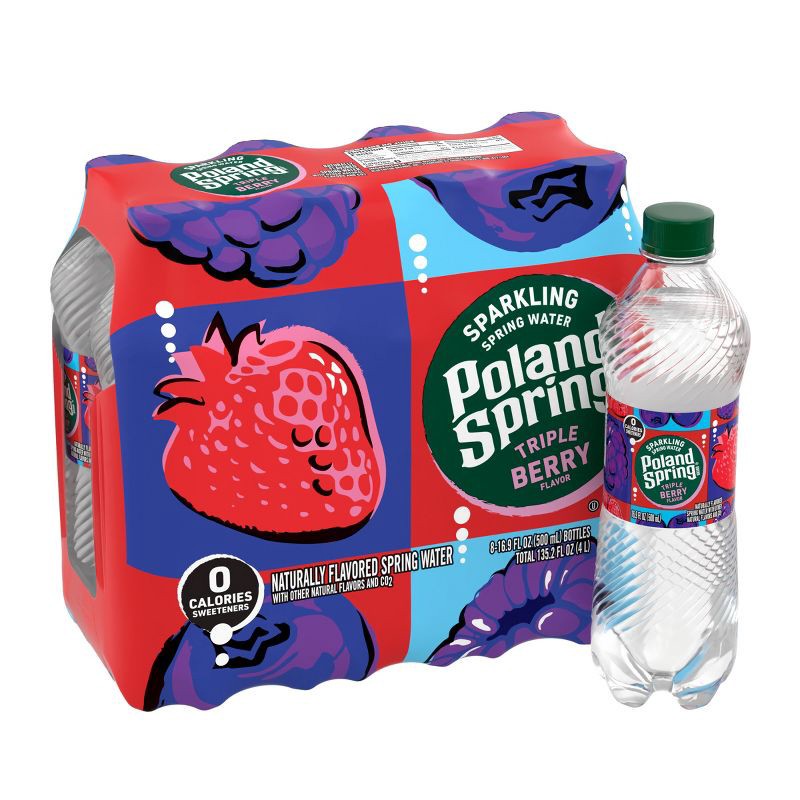 slide 1 of 8, Poland Spring Triple Berry Flavored Sparkling Water - 8pk/16.9 fl oz Bottles, 8 ct, 16.9 fl oz