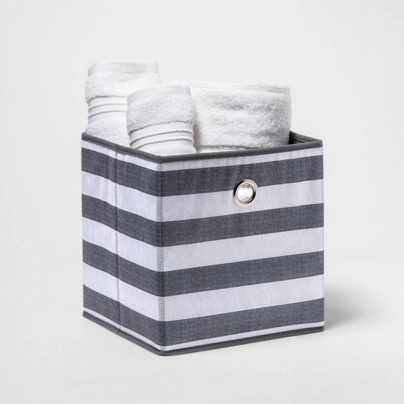 slide 2 of 4, 11" Fabric Cube Storage Bin Gray/White Stripe - Room Essentials™, 1 ct