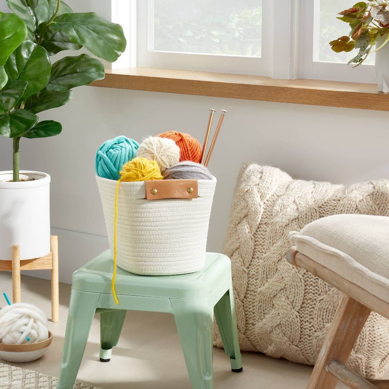 slide 2 of 5, 11" Decorative Coiled Rope Basket Cream - Brightroom™: Oval Storage with Handles, Fits 11 Inch Cube System, 1 ct