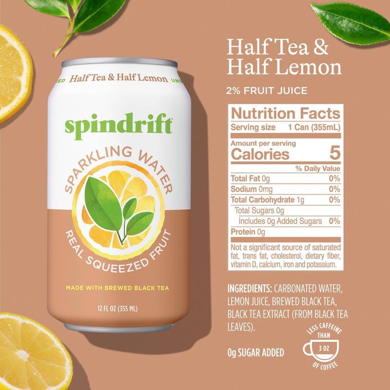 slide 2 of 6, Spindrift Half Tea/Half Lemon Sparkling Water - 8pk/12 fl oz Cans, 8 ct; 12 fl oz