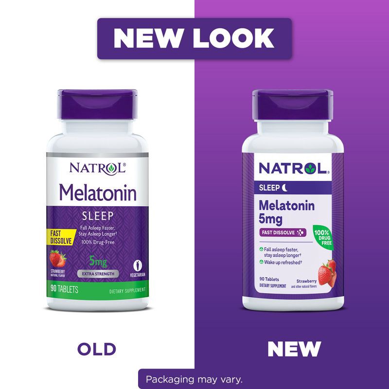 slide 2 of 10, Natrol Melatonin 5mg Sleep Aid Fast Dissolve Tablets - Strawberry - 90ct, 90 ct; 5 mg