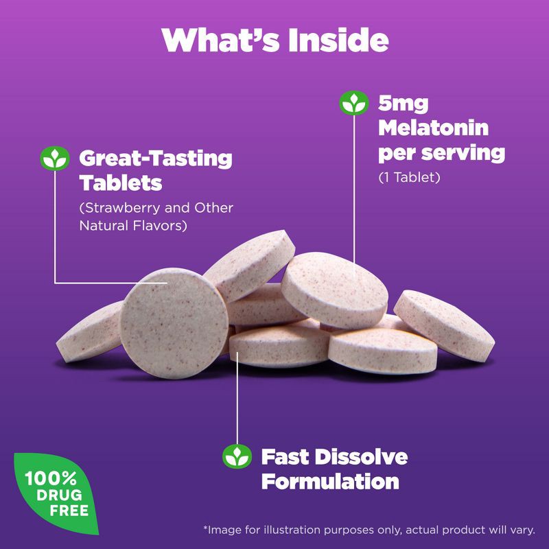 slide 3 of 10, Natrol Melatonin 5mg Sleep Aid Fast Dissolve Tablets - Strawberry - 90ct, 90 ct; 5 mg