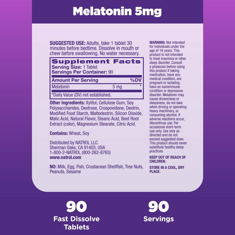 slide 6 of 10, Natrol Melatonin 5mg Sleep Aid Fast Dissolve Tablets - Strawberry - 90ct, 90 ct; 5 mg