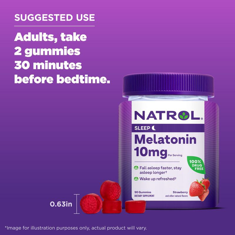 slide 7 of 10, Natrol Melatonin 10mg Sleep Aid Gummies - Strawberry - 90ct, 10mg, 90 ct