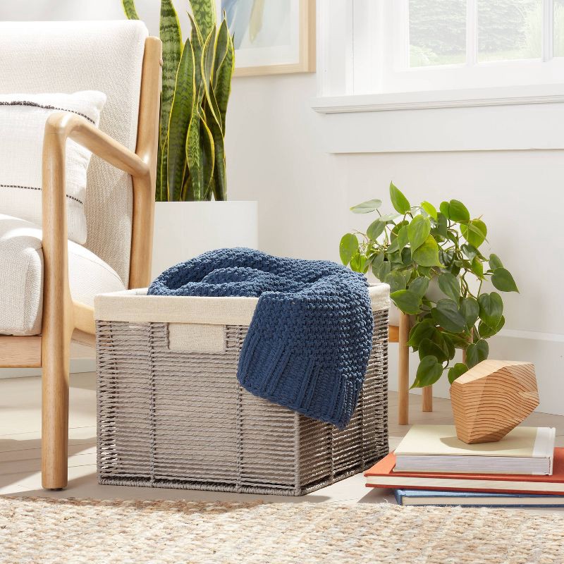 slide 2 of 4, 14.75" x 13" x 11" Large Lined Woven Milk Crate Gray - Brightroom™: Decorative Storage Basket, Rectangle, Traditional Style, 1 ct