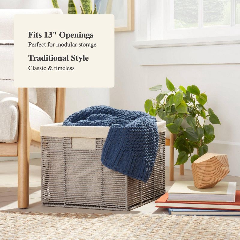 slide 4 of 5, 14.75" x 13" x 11" Large Lined Woven Milk Crate Gray - Brightroom™: Decorative Storage Basket, Rectangle, Traditional Style, 1 ct