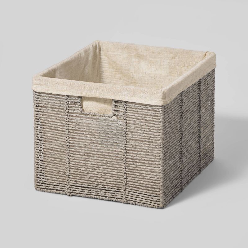 slide 1 of 4, 14.75" x 13" x 11" Large Lined Woven Milk Crate Gray - Brightroom™: Decorative Storage Basket, Rectangle, Traditional Style, 1 ct