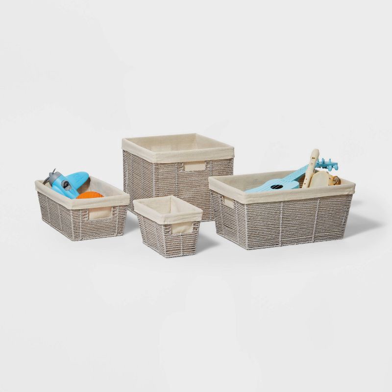 slide 5 of 5, 17" x 12" x 8" Large Woven Twisted Paper Rope Tapered Basket Gray - Brightroom™, 1 ct