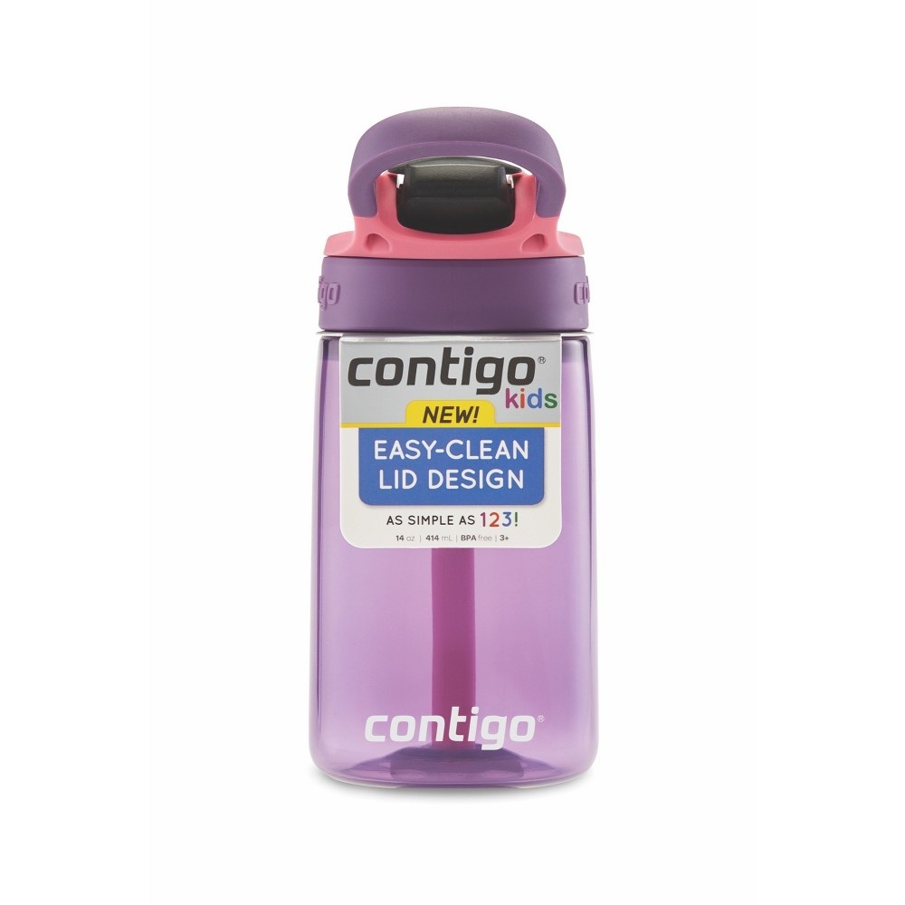 slide 5 of 5, Contigo Autospout Plastic Kids Straw Water Bottle - Purple, 14 oz