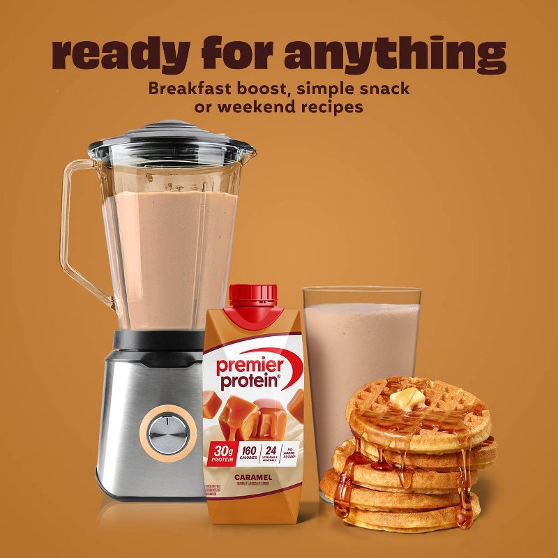 slide 6 of 8, Premier Protein Nutritional Shake Caramel Non-Caffeinated Whey Protein - 11 fl oz/4pk, 4 ct; 11 fl oz