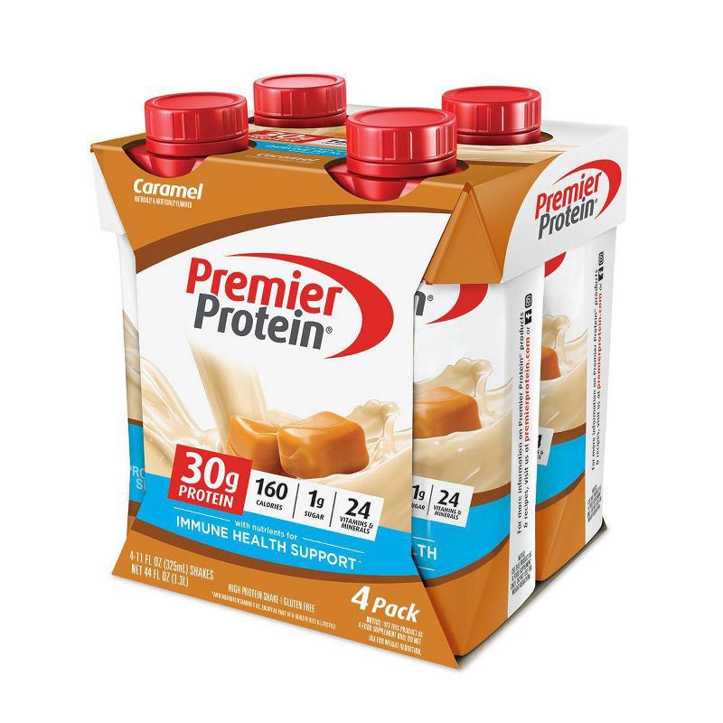 slide 1 of 6, Premier Protein Nutritional Shake - Caramel - 11 fl oz/4pk, 4 ct; 11 fl oz