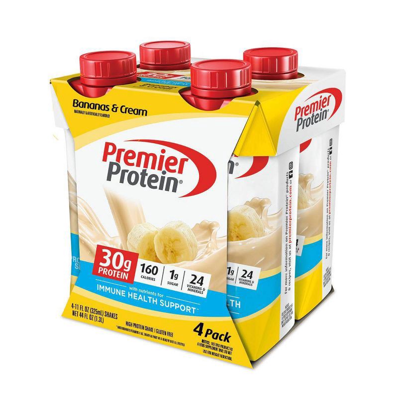 slide 1 of 6, Premier Protein Nutritional Shake - Bananas & Cream - 11 fl oz/4pk, 4 ct; 11 fl oz