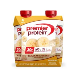 Premier Protein Nutritional Shake Bananas & Cream Non-Caffeinated Whey Protein- 11 fl oz/4pk