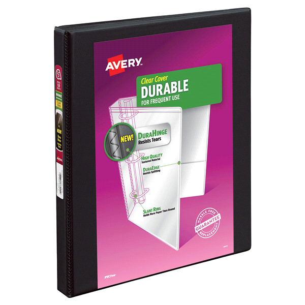 slide 1 of 1, Avery(R) Durable View Binder, 1/2 Slant Rings, 120-Sheet Capacity, DuraHinge(TM), Black, 1/2 gal