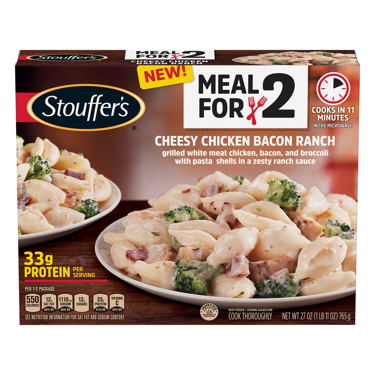 slide 1 of 10, Stouffer's Meal For 2 Cheesy Chicken Bacon Ranch, 27 oz