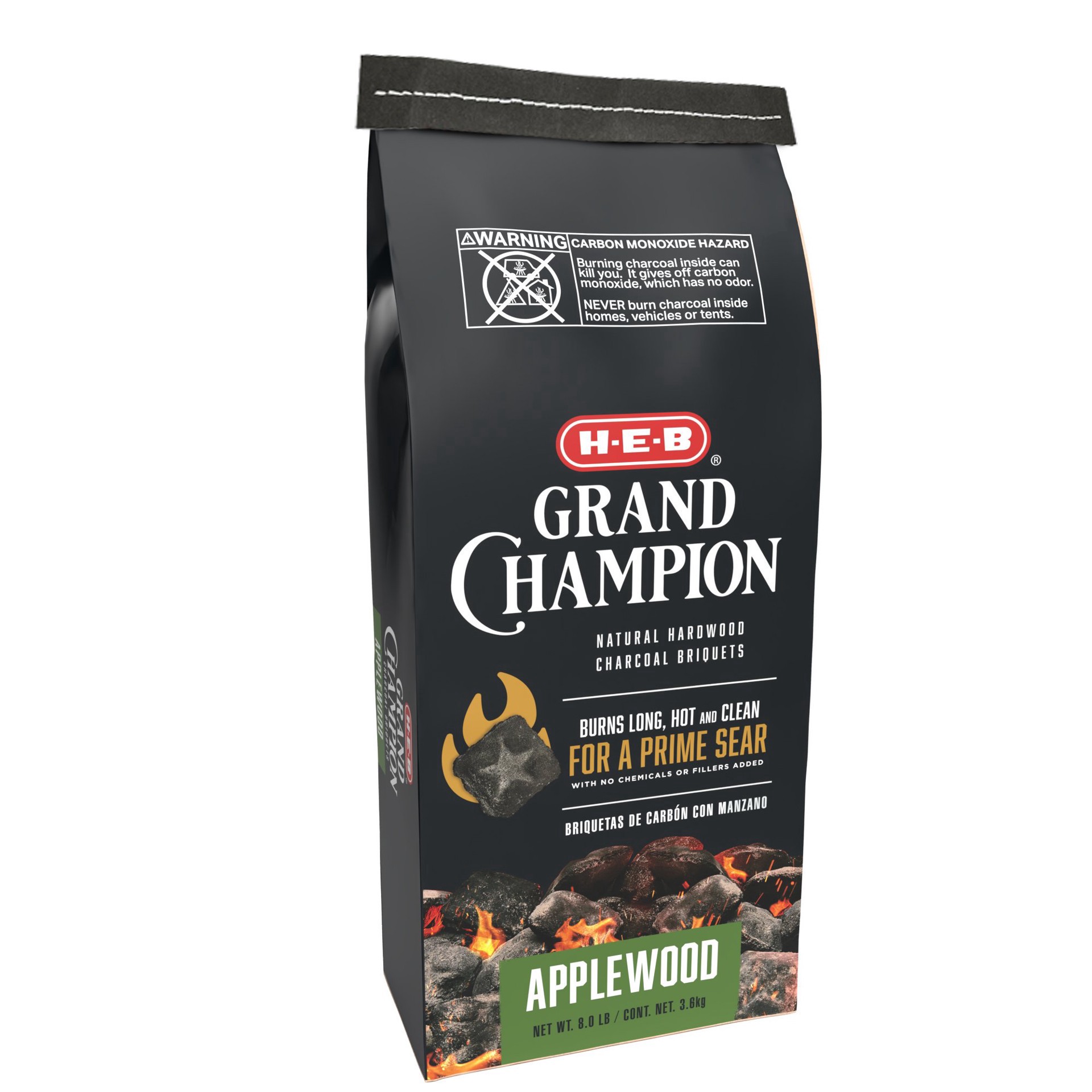 slide 1 of 1, H-E-B Grand Champion Applewood Charcoal Briquets, 8 lb