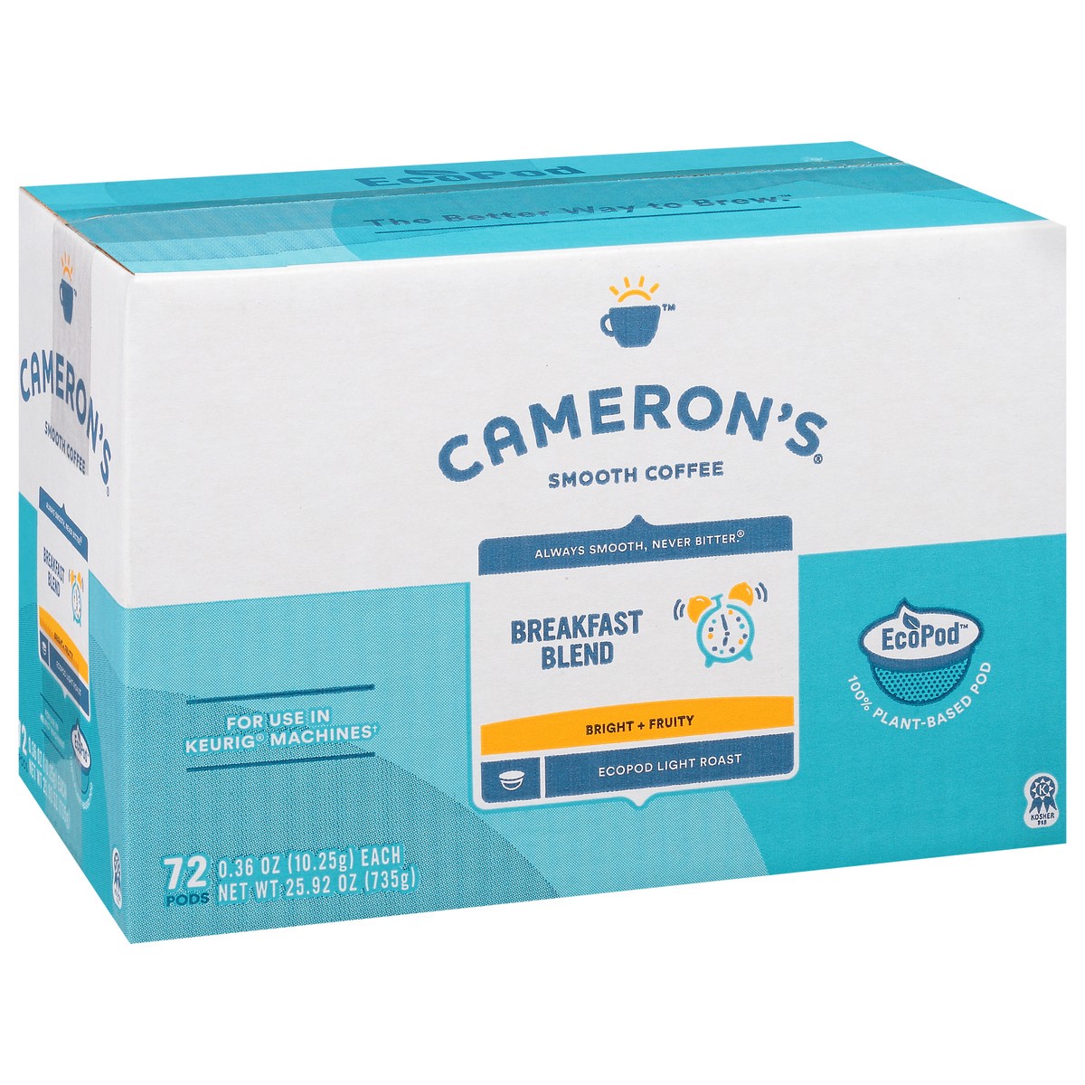 slide 2 of 12, Cameron's Coffee Cameron's Specialty Coffee Coffee, Light Roast, Breakfast Blend, Single Serve Pods 72Ct, 25.92 oz