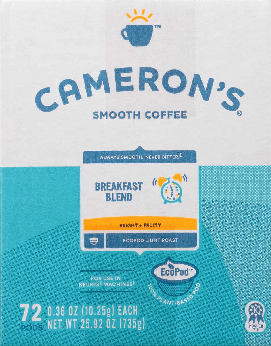 slide 5 of 12, Cameron's Coffee Cameron's Specialty Coffee Coffee, Light Roast, Breakfast Blend, Single Serve Pods 72Ct, 25.92 oz